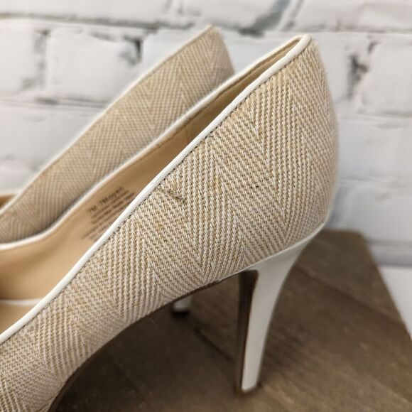 Nine west peep toe platform stiletto heels size 7M tweed leather - Picture 5 of 10